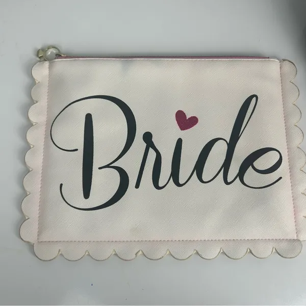 Kate Spade Bride, Mrs, wifey gift bundle of clutch, hat, luggage tag and earrings - Image 3