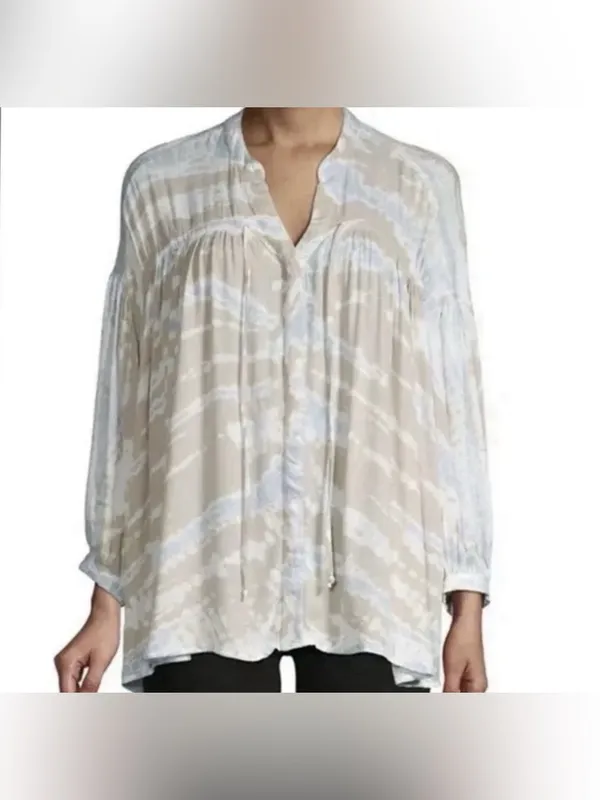 Young Fabulous & Broke Size L Beige Tie Dye Long Sleeve Peasant Blouse - Image 2