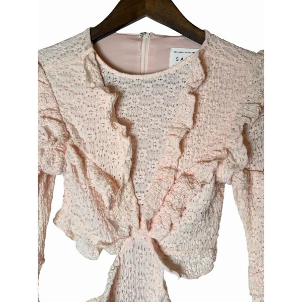 SABO Pink Eyelet Cutout Ruffle Mini Dress Long Sleeve Size 2 - Image 5