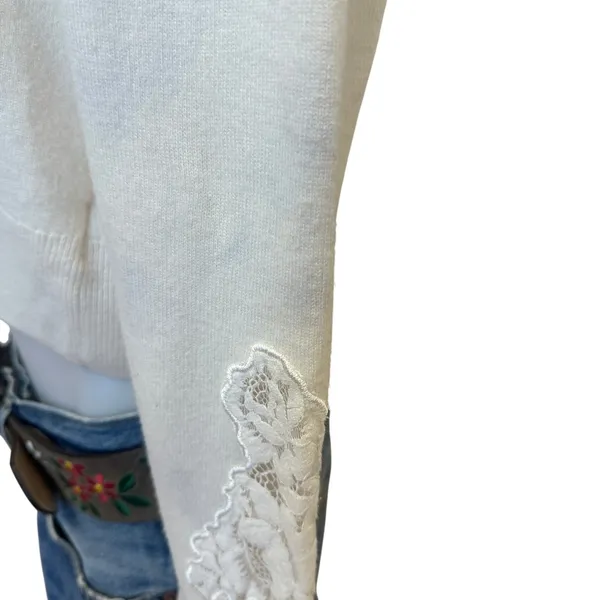 LoveShackFancy White Lace Crewneck Sweater XS Cashmere Romantic Designer $400 - Image 13