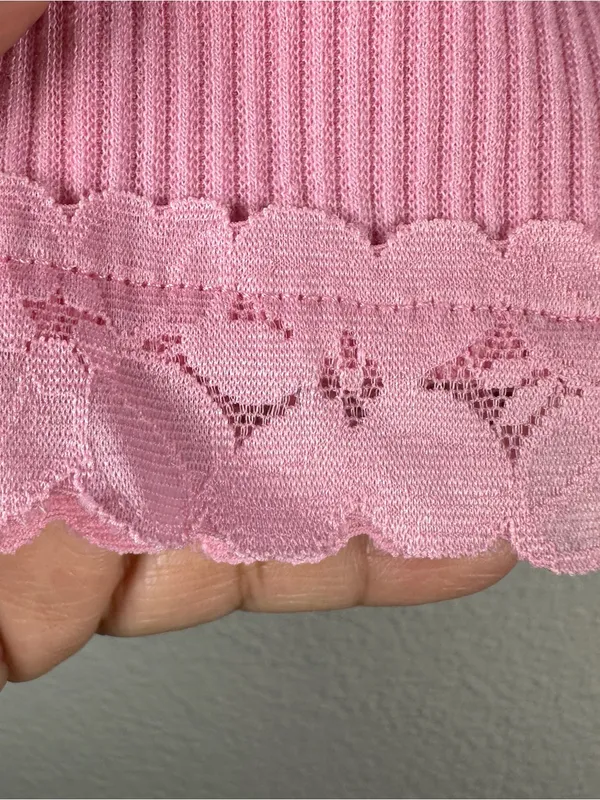 White Fox Boutique Pink Ribbed Lace-Trim Tank Top SZ:S - Image 4