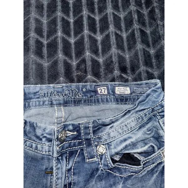 Miss Me Womens Bootcut Jeans Medium Wash Embroidered Mid Rise Sz 27 - Image 3