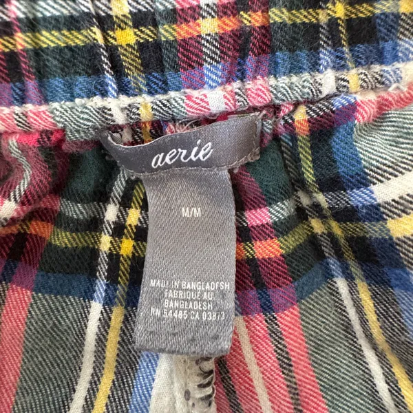 Aerie Women Medium Plaid Flannel Pajama Pants Rhinestone Accent Navy‎ Drawstring - Image 3