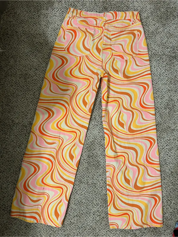 Womens Retro Swirl-Print Pink & Orange Pants - Image 2