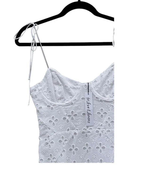 For Love And Lemons Picnic Mini Dress White Eyelet Revolve NWT Large - Image 3