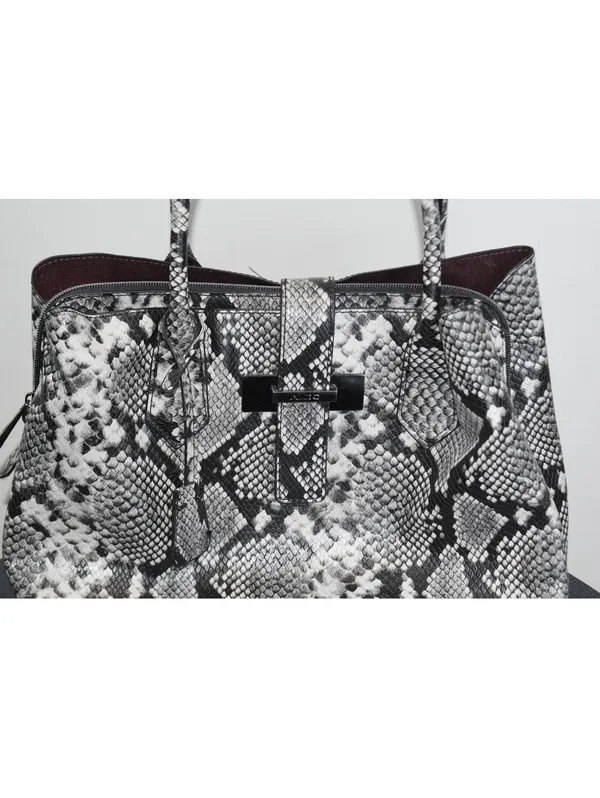 ALDO Black White Snakeskin Print Tote Bag Black Lining - Image 4