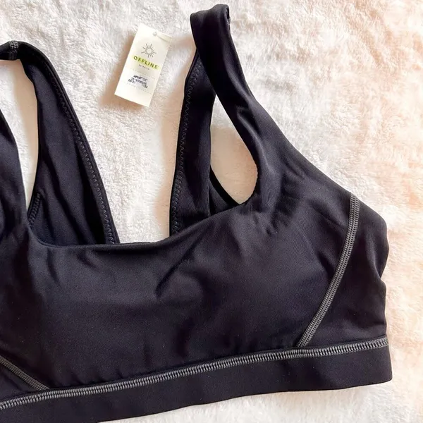 NWT Offline by Aerie Black with Gray Stitching Goals Padded Sports Bra - Size: S - Image 6