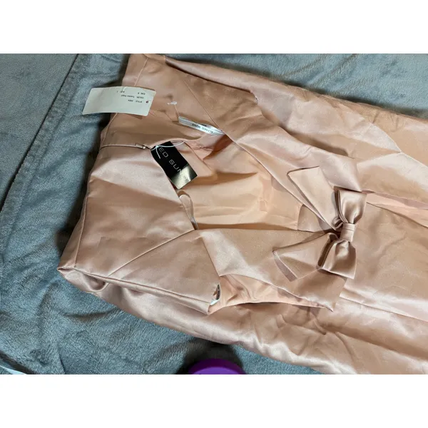 NWT Alfred Sung JEWEL NECK BOWED OPEN-BACK TRUMPET DRESS FRONT‎ SLIT Pink 2R - Image 8