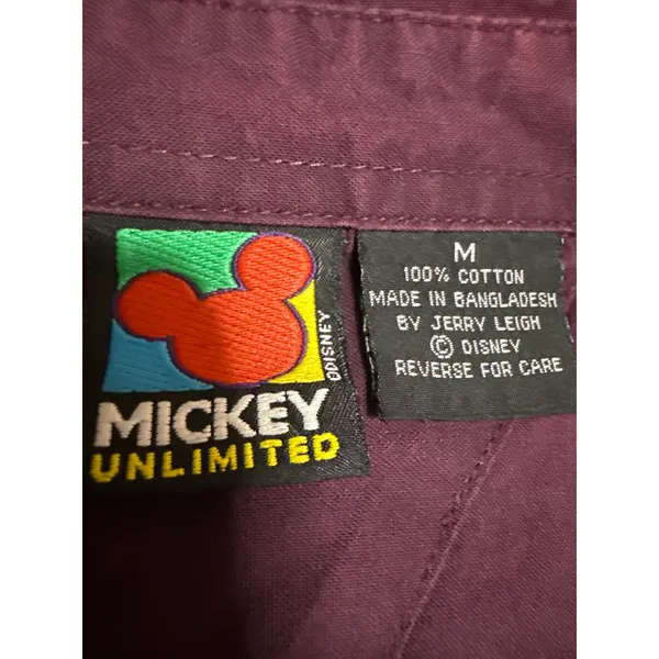 Mickey Unlimited Purple Embroidered Mickey Minnie Pluto Button Down Shirt Top M - Image 4