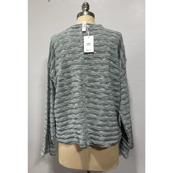 Madewell Crewneck Long-Sleeve Knit Sweater Tee Blue Horizon Stripe Size L Beachy - Image 3
