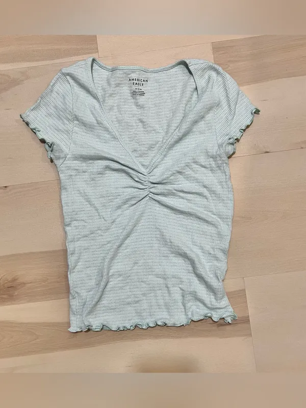 American Eagle Women Medium Cute Cottagecore Boho Retro Y2K Lettuce Trim Top - Image 2