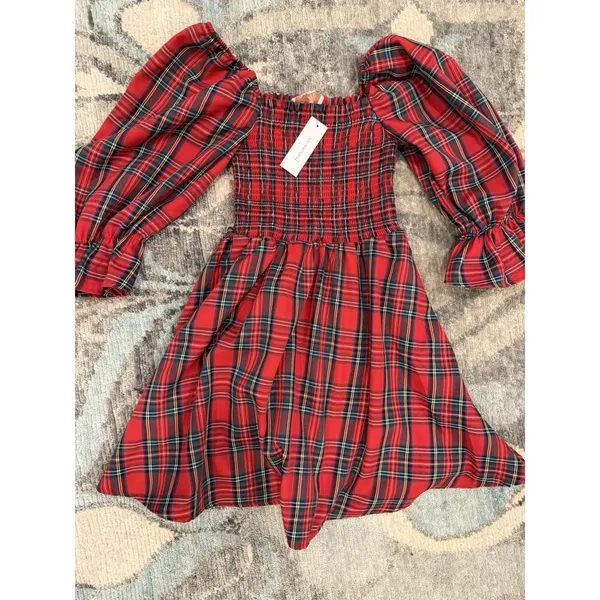 Audrey Parks Francesca's Effie Tartan Plaid Smocked Mini Dress XS NWT $70 - Image 16