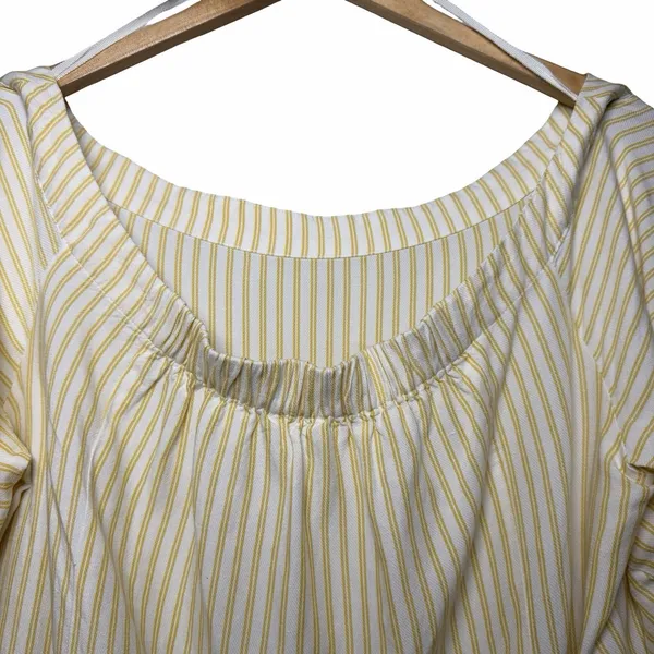 Maeve Anthropologie Clotille Off Shoulder Blouse Yellow Stripe Linen Blend Sz 14 - Image 8