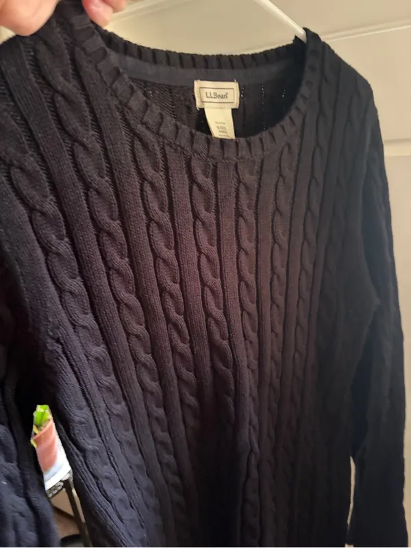 L.L. Bean Cotton Cable Knit Sweater Black Women’s Medium Regular 0HNR2 - Image 2