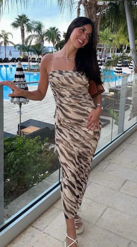 Zara Dress maxi mesh bodycon cheetah animal print Leopard evening date casual - Image 4