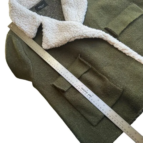 Zara Knit Olive Green Scherling Oversized Coat - Image 8