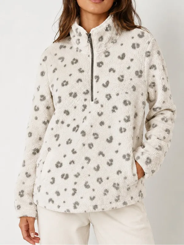 Abercrombie & Fitch Sherpa Gray Leopard Half Zip Fleece Pullover - Image 9
