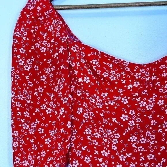 Reformation Red Puff Sleeve Mini Dress Bustier‎ Ditsy Floral Milkmaid Party Date - Image 7