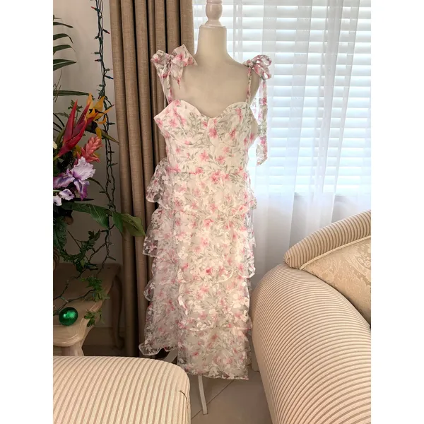 Lulus Endlessly Gorgeous White Floral Burnout Tie-Strap Midi Dress White Multi - Image 5