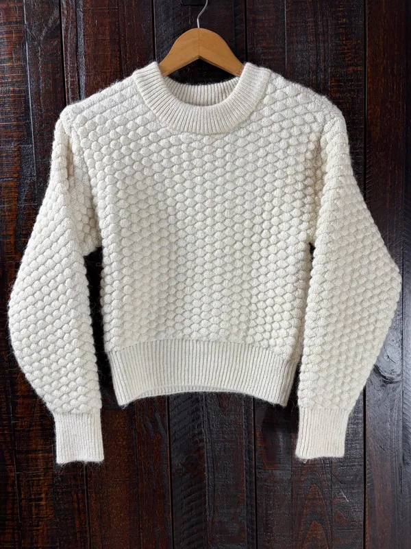 Mango Cream Textured Thick Crewneck Sweater Small - Image 2