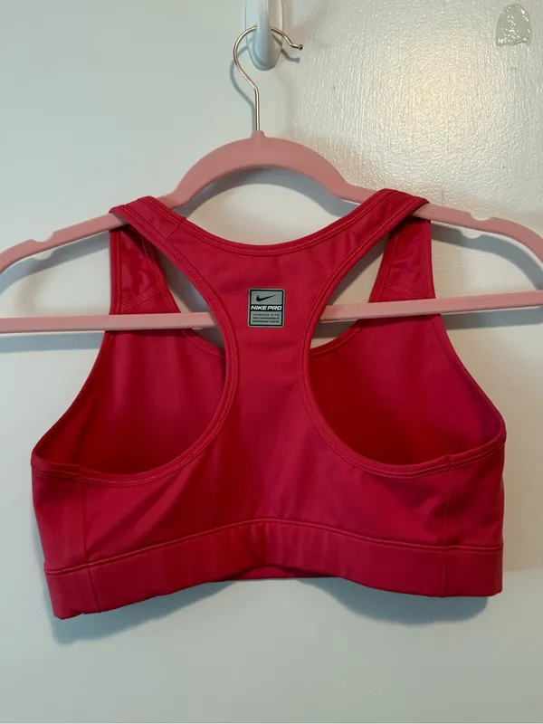 Nike Hot Pink Racerback Sports Bra with White Swoosh - Image 4