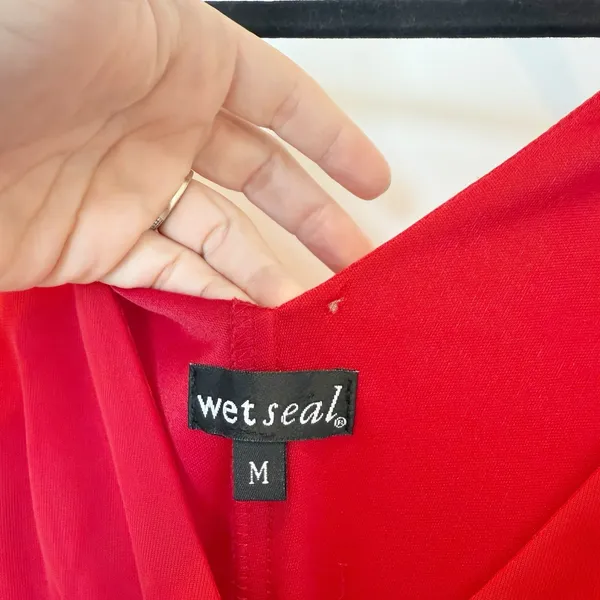 Vintage Wet Seal Y2K Babydoll Midi Dress‎ Medium Red Asymmetric Hem Fairy Vamp - Image 6