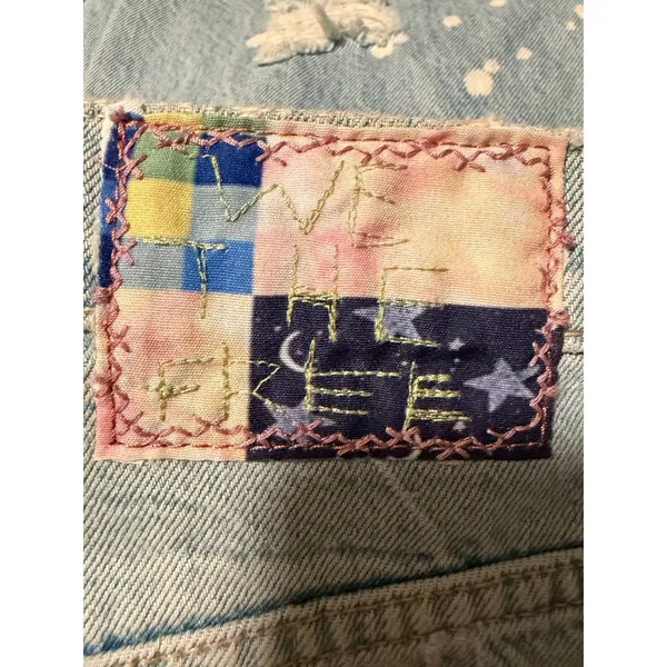 Free‎ People We The Free Grunge Patchwork Label Distressed Painted Denim Jeans - Image 5