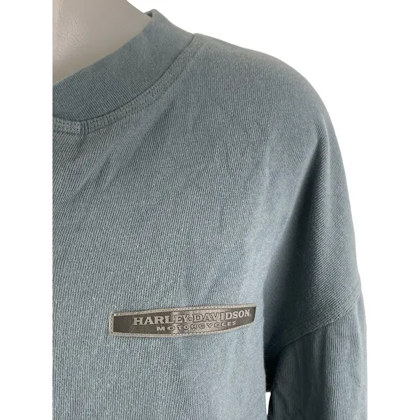 Harley Davidson Women's Blue Long Sleeve Crew Neck Henley T Shirt Tee Top Size L - Image 2