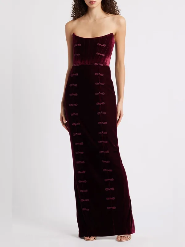 Sau Lee Vesper Strapless Velvet Gown in Wine / Burgundy 12 - Image 2