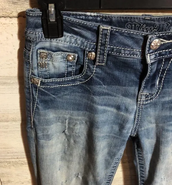 Miss me jeans standard boot cut size 25 white wash color distressed western jean - Image 6