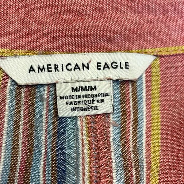 American‎ Eagle Womens Pink Stripe Viscose Linen Blend Lightweight Button Down M - Image 5