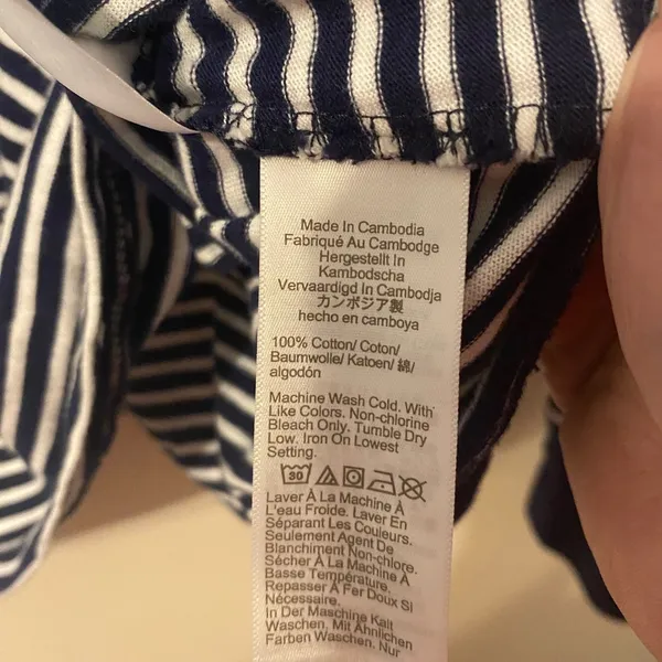 Womens J. Crew Slub Cotton Blue White Striped Long Sleeve Pocket Tee Size Medium - Image 3