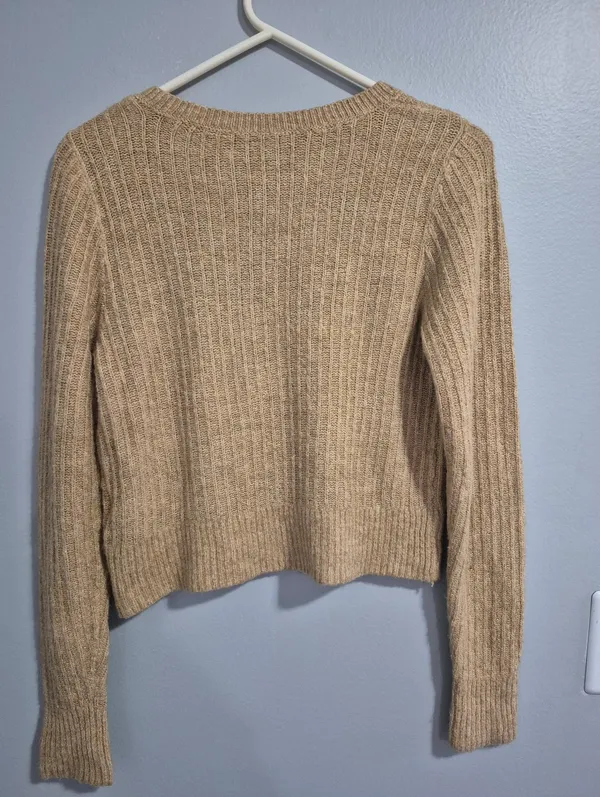 Abercrombie & Fitch Camel Ribbed Button-Front Cropped Cardigan Medium - Image 5