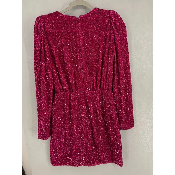 & Other Stories Womens Dress Pink Sequin V-Neck Long Sleeve Mini 4 - Image 3
