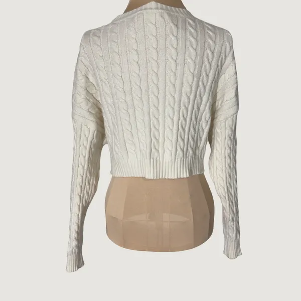 3229 | Altar'd State Cable Knit Cropped Sweater Ivory Cottagecore Coquette S - Image 2