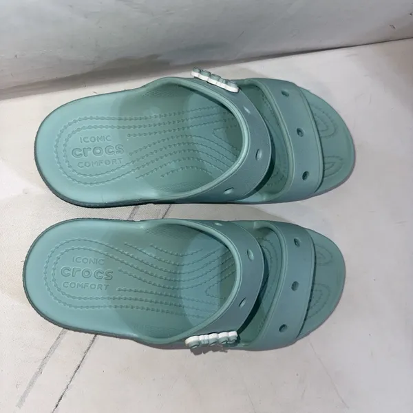 Crocs Classic Two-Strap Slide Sandals Aqua Blue Jibbitz Attached Women's 9 - Image 3
