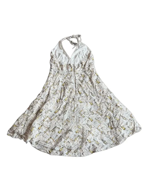 J. Crew White Gold Nautical Map Print Halter Midi Dress Plunging Size 14 Women's - Image 8