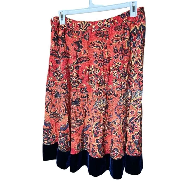 Soft Surroundings Women’s Skirt Orange Midi Boho Baroque‎ Velvet Hem SIze L - Image 5