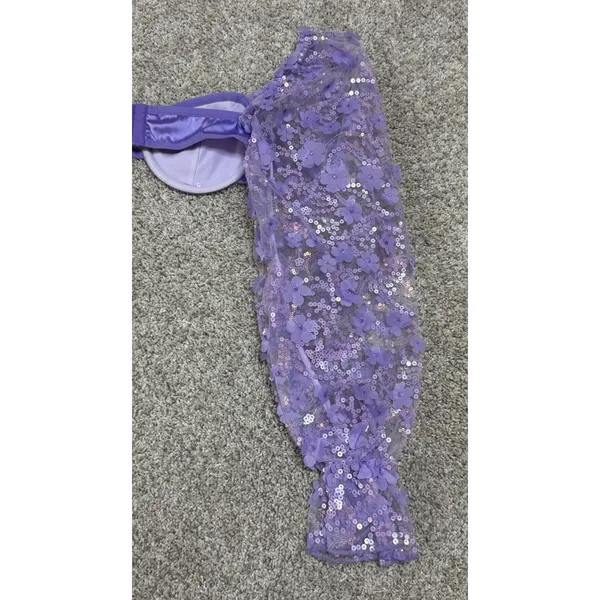 IHeartRaves Purple Sequin Floral Puff Sleeve Underwire Crop Bra Top Size XS - Image 9