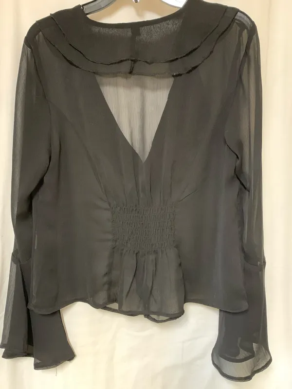 Bar III Sheer Black Blouse Long Sleeve Ruffled Sz L - Image 7