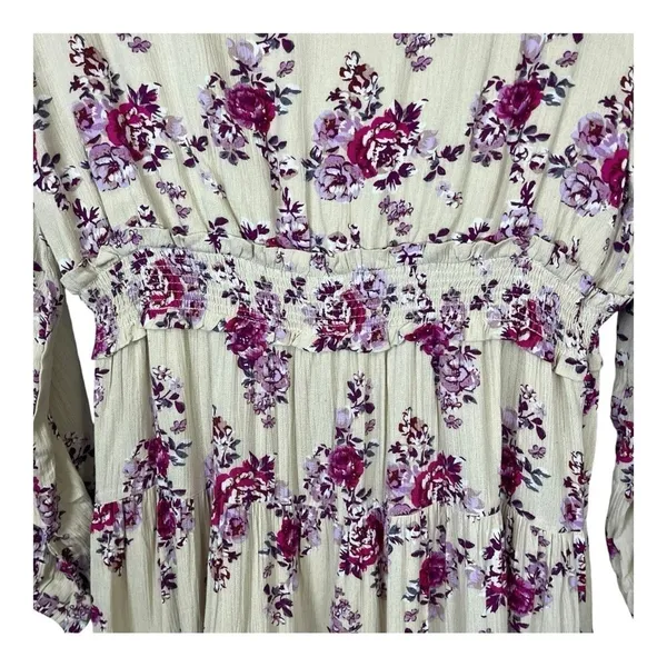 Hayden Los‎ Angeles Purple Floral Tiered Smocked Waist Rayon Dress Medium Boho - Image 4