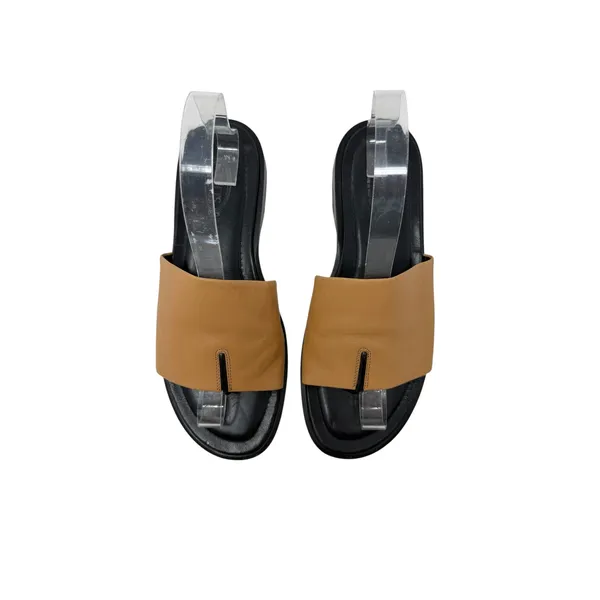 Tod's Leather Toe Ring Flat Slide Sandals Tan Black Made in Italy Size 8 - Image 2