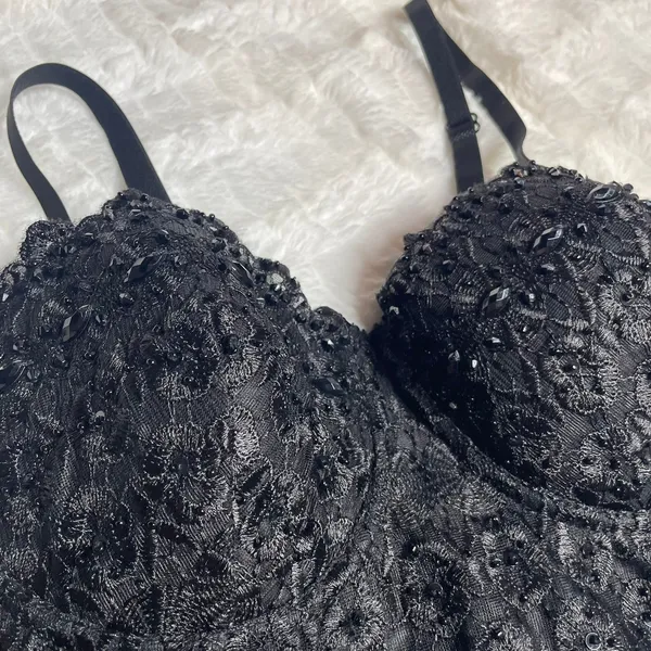 Windsor Black Lace Beaded Bustier Crop‎ Top DS4017-BLACK Small NWT - Image 2
