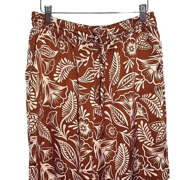 Latino Heritage Month Women's Brown White Floral‎ Print Wide Leg Pants Medium - Image 3