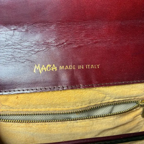 Maca Oxblood Leather Saddle Bag Crossbody Turn Lock Made in Italy Vintage - Image 11