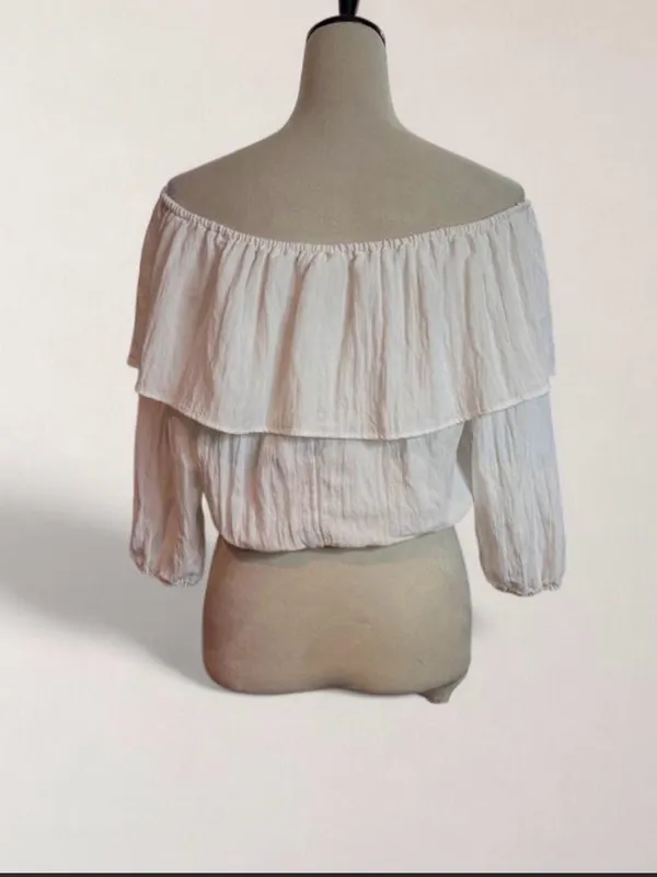 Pins and Needles White Off Shoulder Ruffle Peasant Blouse Size S - Image 5