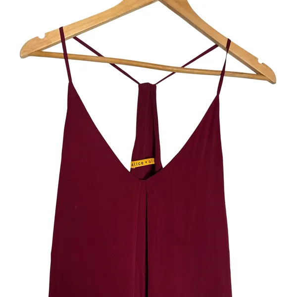 Alice + Olivia Red Sleeveless V-Neck Racerback Silk Cami Mini Dress Size ? - Image 3