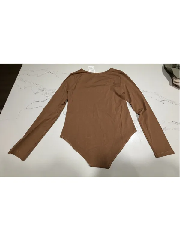 NEW Brown Cotton Long Sleeve Bodysuit L Size L - Image 3