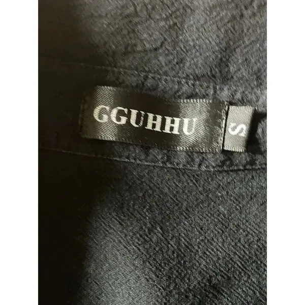 GGUHHU Women’s Chic Button Down Long Sleeve Midi Black Pockets Shirt-Dress S - Image 4