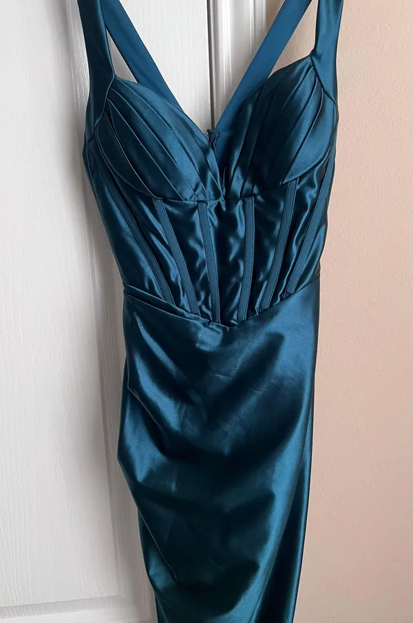 Satin Formal Dress Blue Size 2 - Image 4